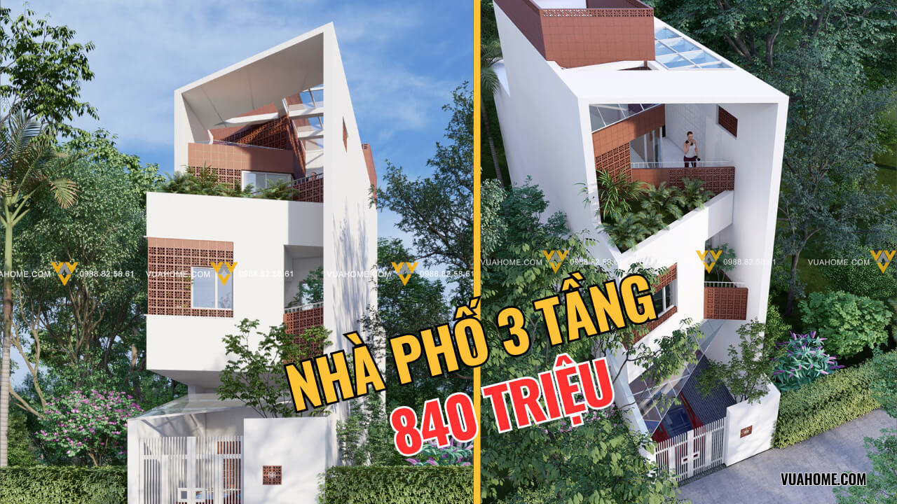 Mẫu thiết kế nhà 3 tầng đẹp hiện đại 3 phòng ngủ xây dựng 840 triệu