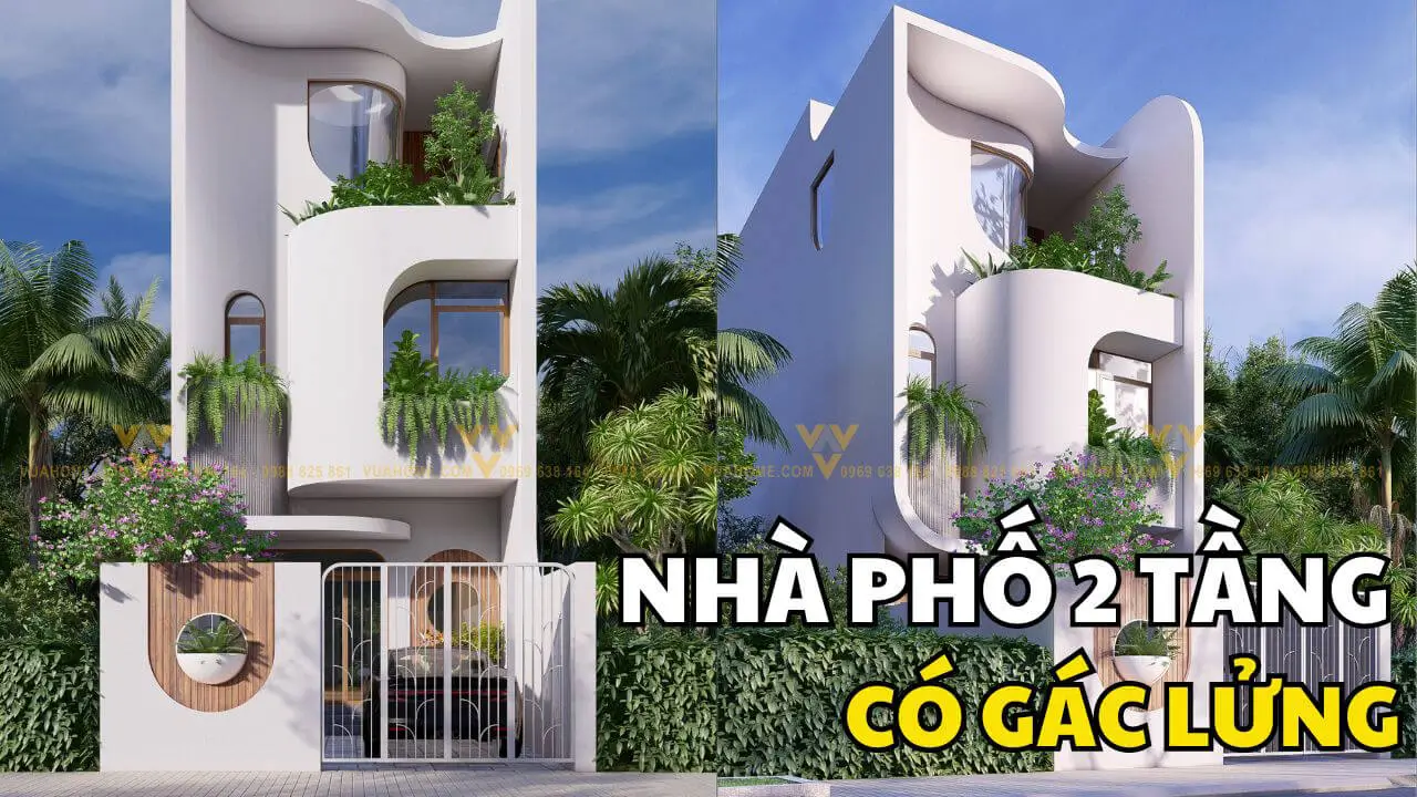 Mẫu thiết kế nhà phố 2 tầng có gác lửng 3 phòng ngủ hơn 1 tỷ