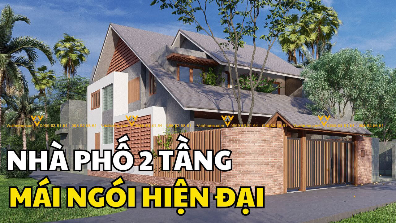 Mẫu thiết kế nhà phố 2 tầng mái ngói hiện đại 4 phòng ngủ